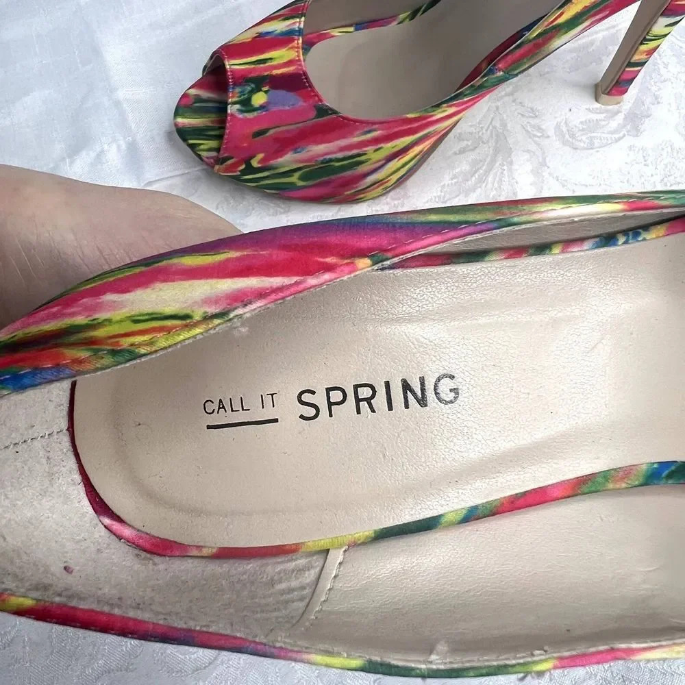 Call It Spring Open Toe Neon Multi Color Pumps Size 7 - Picture 6 of 8